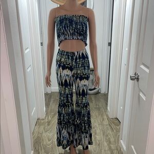 Blue and White Tie-Dye Jumpsuit with Flowy Palazzo Pants